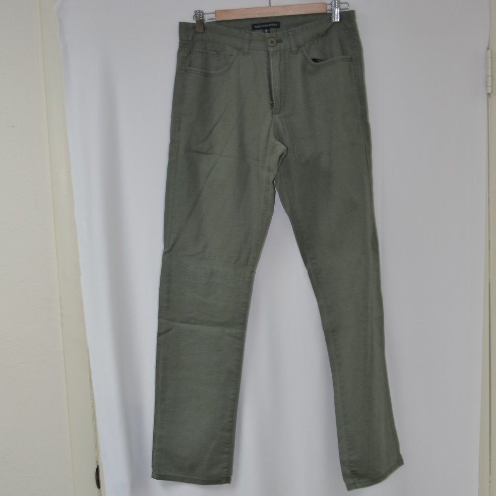 New pair of Saks Fifth Avenue, olive green pants, linen/cotton blend, size 28